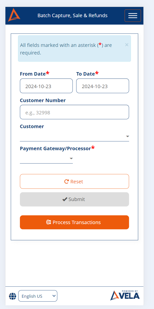 Batch Transactions Menu