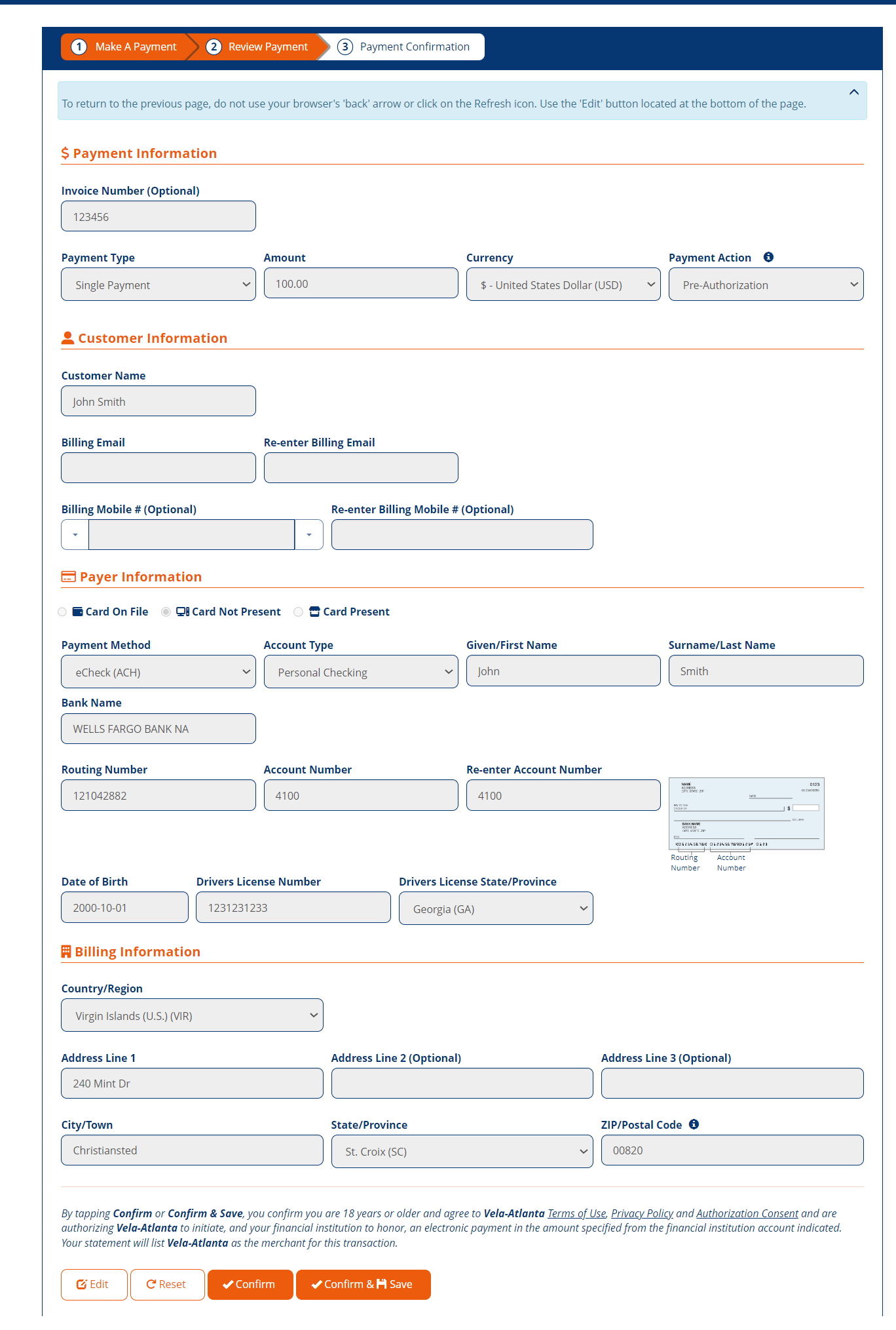 Make A Payment screen