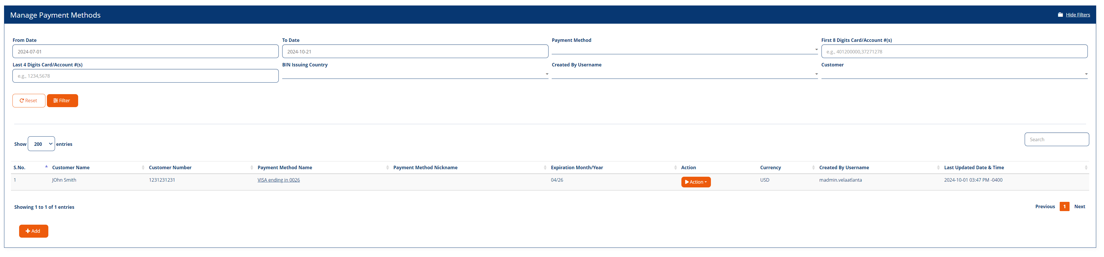 Manage Payment Methods page